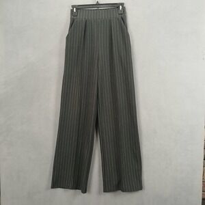 H&M Smocked Pants Womens XS Black Striped Stretch Pleated‎ Relaxed Fit Wide Leg
